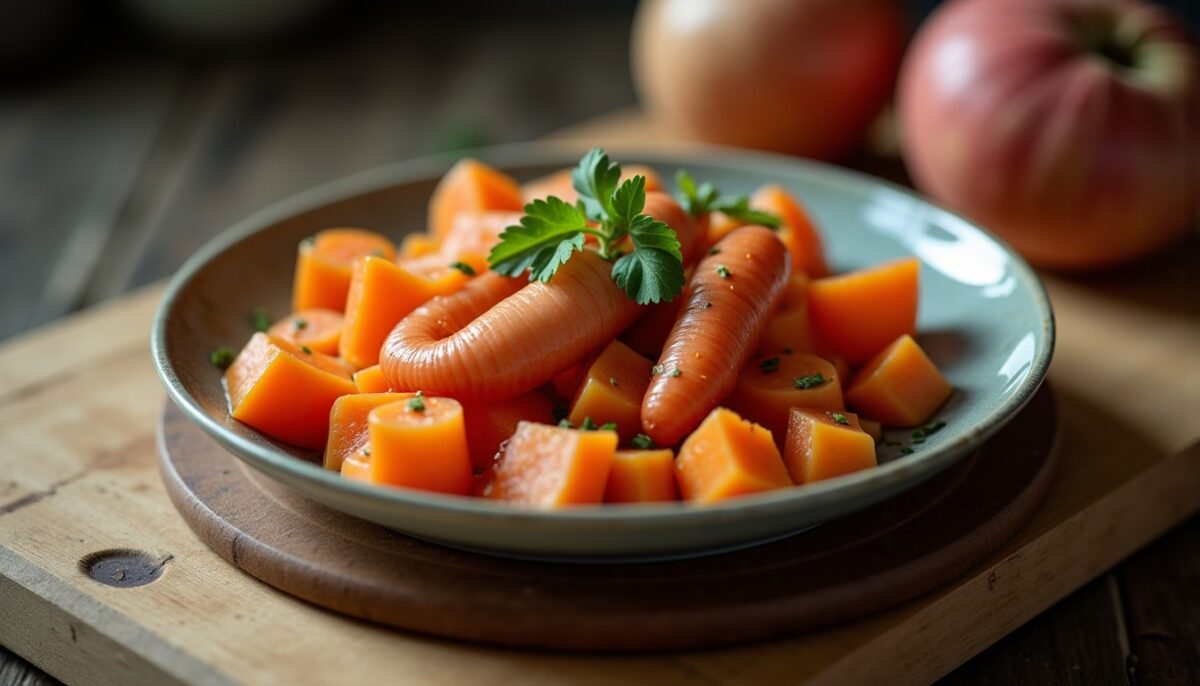 Délice léger : ragoût savoureux de chou, carottes et saucisse de Morteau